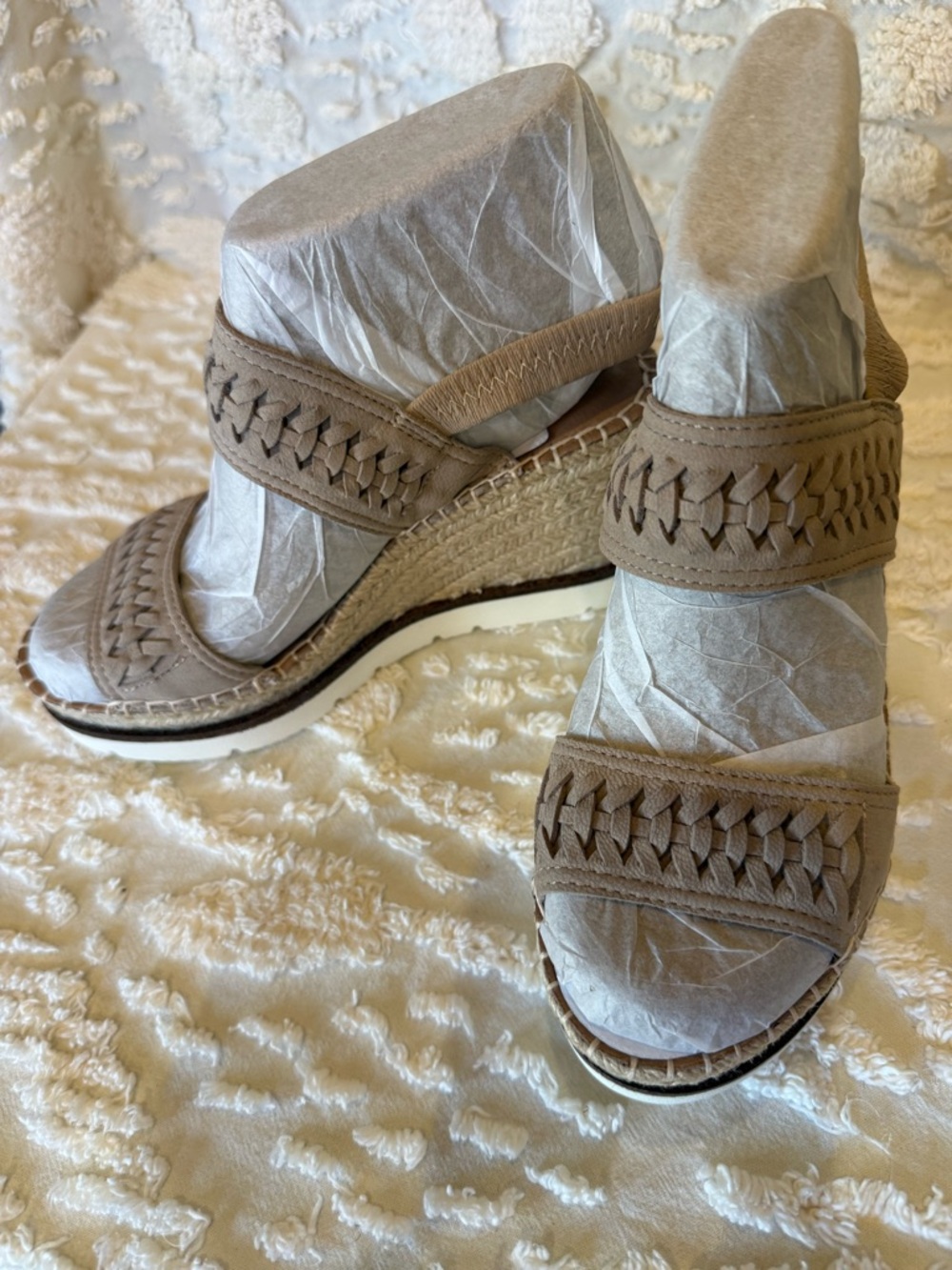 gentle souls Taupe Braided Double-Strap Platform Sandals #613
